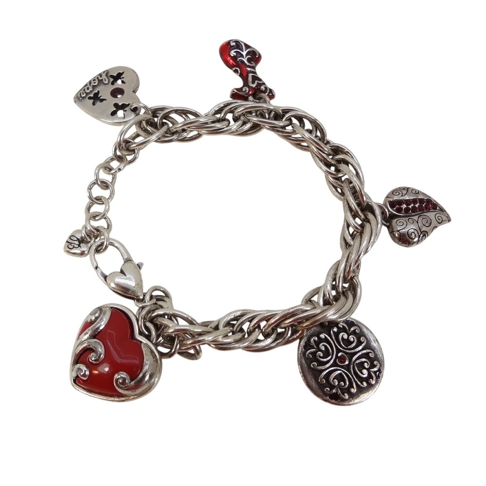 Brighton Silver Plated Red Enamel and Silver Heart Charm Bracelet Charms